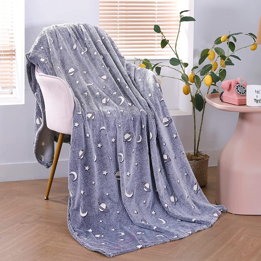 Glow in The Dark Throw Flannel Blanket | Warm Glowing Blanket for Toddler All Seasons Baby Blanket