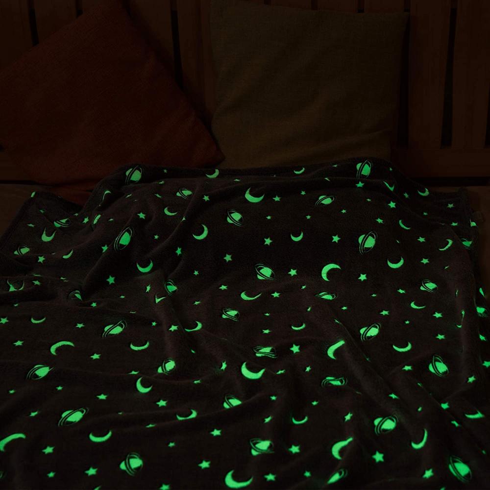 Glow in The Dark Throw Flannel Blanket | Warm Glowing Blanket for Toddler All Seasons Baby Blanket