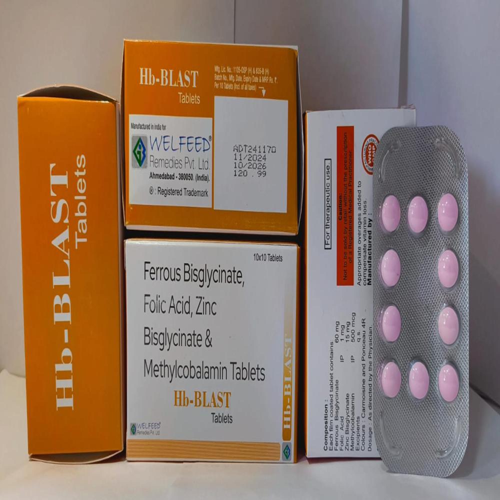 HB BLAST Ferrous Bisglycinate Zinc Bisglycinate Folic Acid And Methylcobalamin Tablets