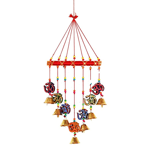 Om V Shape Door Hanging Wood Windchime - Color: Multicolor