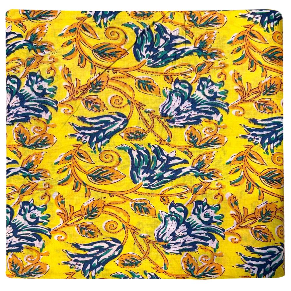 Cotton Fabric - 100% Cotton, 2.5 Meter Length, 44" Inch Width | Multicolor Floral Hand Block Printed, Washable, All Season Fabric