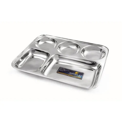 Stainless Steel Compartment Plate - 12x12 Inch, Silver Color, Plain Surface Finish, Rust-Proof and Corrosion-Resistant Design for Restaurants