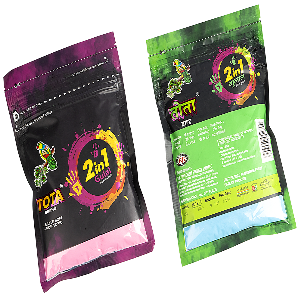 Tota 2 In 1 Gulal - Natural Powder Mix, 150gm Packet | Eco-friendly, Skin-friendly, Soft & Silky Texture, Multicolor Fragrance For Holi
