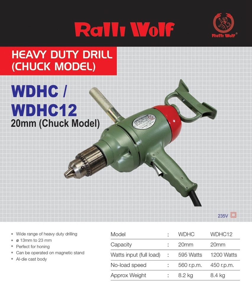 Ralli Wolf Heavy Duty Drill (WDHC / WDHC 12, 20mm Chuck Model)