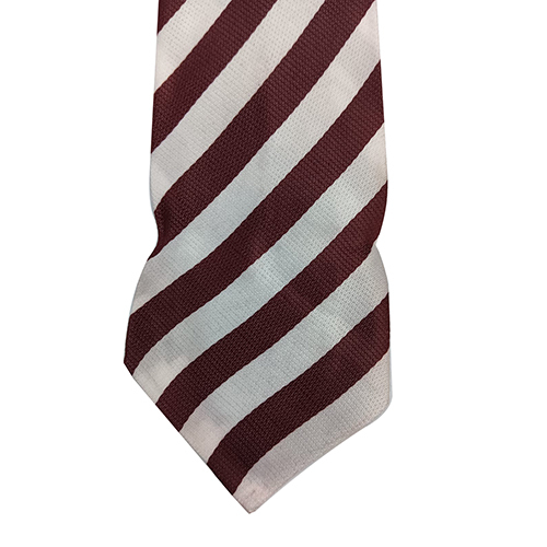 Mahroon White Mahroon Equal Strips Polyester Fabric School Tie