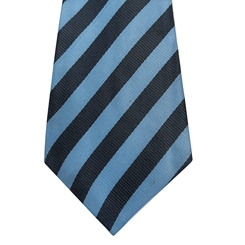 Navy Sky Navy Equal Strips Polyester Fabric School Tie - Gender: Unisex