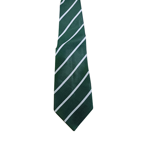 Green White Single Stripe Polyester Fabric School Tie