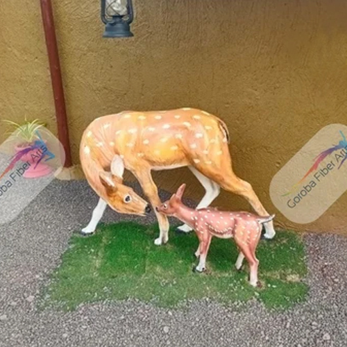 Fiber Deer with Baby Statue