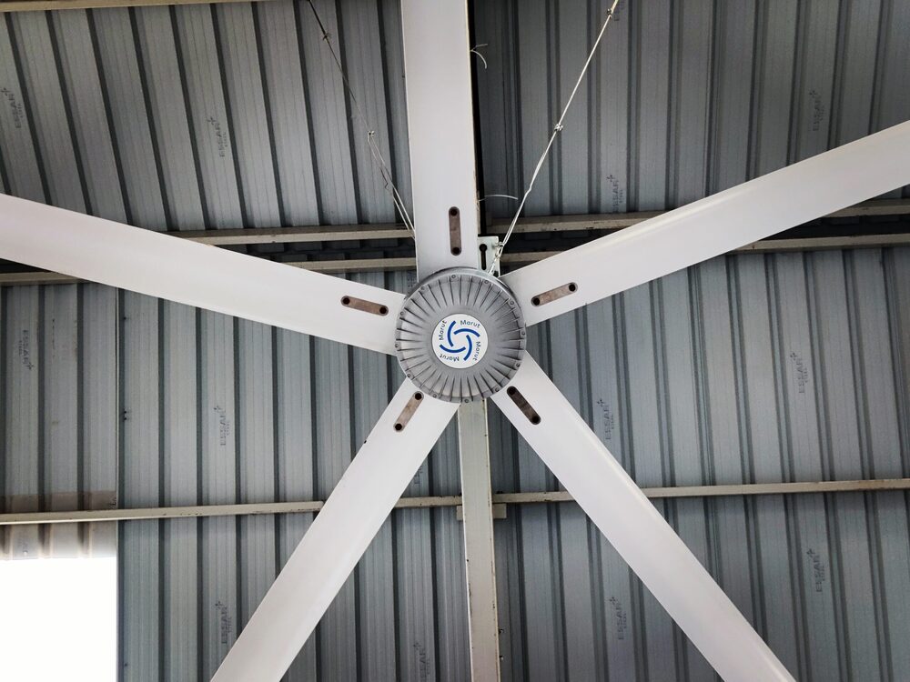 HVLS Fan - Metal, Ceiling Mounted, 5 Blades, White Color | Electrical Power Source, 220 Voltage, 1 Year Warranty