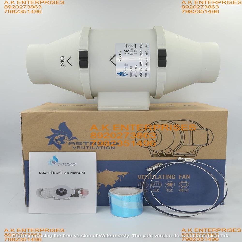 ASTBERG AF-100P 100mm/4 inch 198CMH/117CFM Inline fan Duct fan Inline Exhaust fan Silent fan