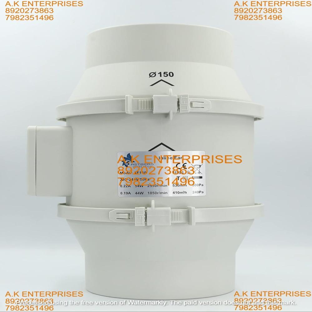 ASTBERG AF150 (150mm/6 INCH) 530Cmh/311Cfm Inline Exhaust Circular Inline Fan Fresh Air System White