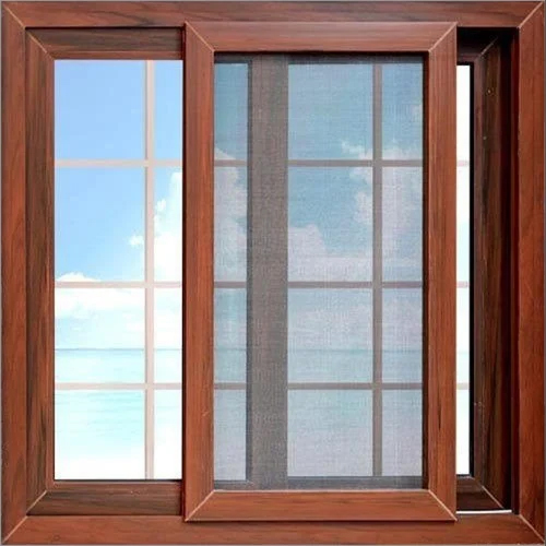 Wood Finish Aluminum Sliding Window - Wood Material, 5 x 4 Feet, Polished Brown Color | Fiberglass Screen Netting for Durability and Style