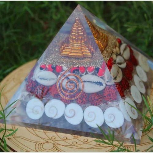 Natural Orgone Gomti Chakra Sri Yantra Pyramid - High Hardness Crystal Material, Standard Size, Transparent Color | Amplifies Energy, Enhances Balance And Harmony