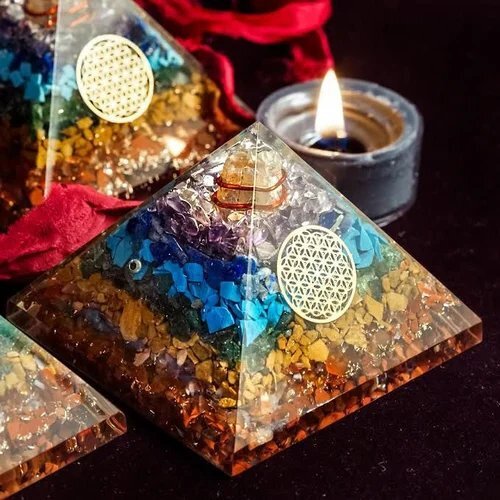 Gemstone Seven Chakra Layer Orgone Pyramid Size 7075