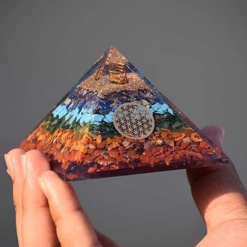 Gemstone Seven Chakra Layer Orgone Pyramid Size 7075 - Color: Multicolour