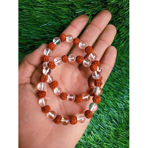 Crystal And Rudraksh 8mm Bracelet - Color: Brown