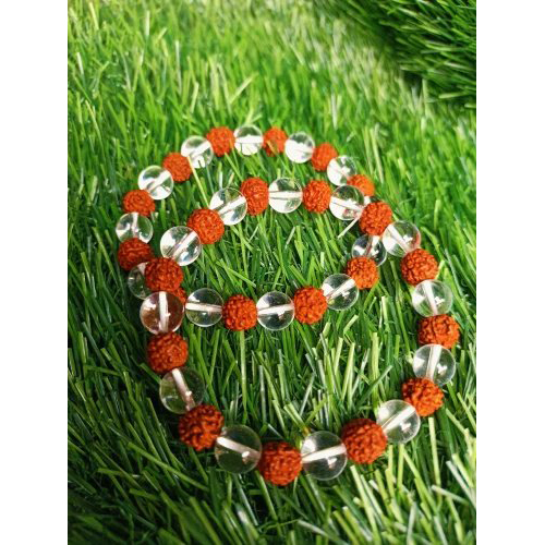 Crystal And Rudraksh 8mm Bracelet - Color: Brown