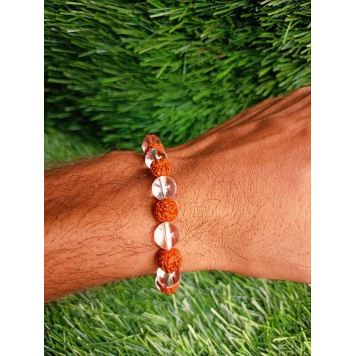 Crystal And Rudraksh 8mm Bracelet - Color: Brown