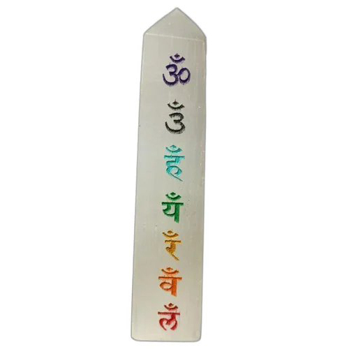 Seven Chakra Carved Healing Stone Showpiece - Polished White Stone, 8 X 5 X 2 Inch Size | Elegant Design For Spiritual And Decorative Use