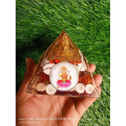 New Sree Yantra Chanothi Copr Cowdi Rudraksh Gomti Chakra Lakshmi Mata Logo Orgonite Piramind - Crystallized Glass Stones, Standard Size, Multicolour | Sacred Geometry, Healing Symbols, Positive Energy
