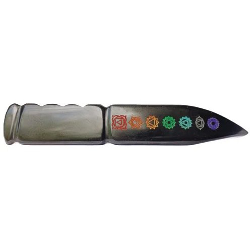 6 Inch Seven Chakra Black Agate Knife - Color: Silver