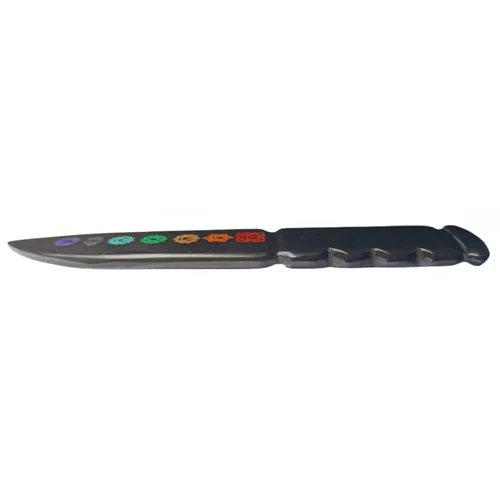 6 Inch Seven Chakra Black Agate Knife