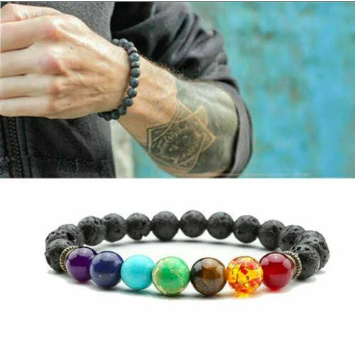 7 Chakra Lava Healing Bracelet - High Hardness Round Stones | Stylish Multicolored Design For Everyday Wear Promotes Balance And Well-being