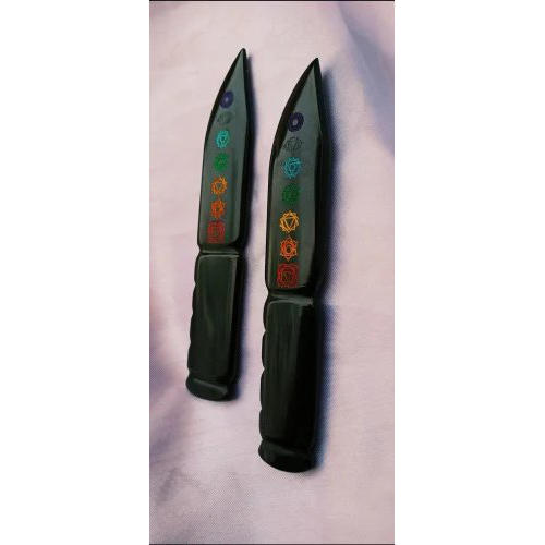 Natural Black Agate Healing Knife Size 6 Inch 7 Chakra Carving Super Quality Fancy Designs In Stock - Hardness: High