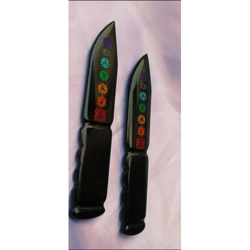 Natural black agate healing Knife size 6 inch 7 Chakra carving super quality fancy designs in stock