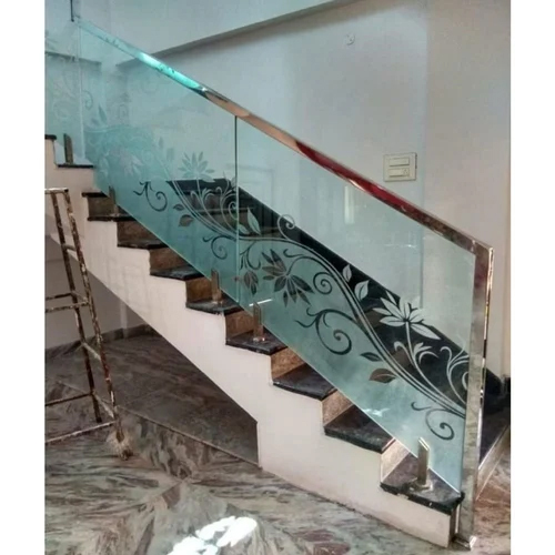 Stainless Steel Glass Railing - Custom Size, Silver Color | Easily Assembled, Modern Design, Powder Coated Finish, Indoor & Outdoor Use