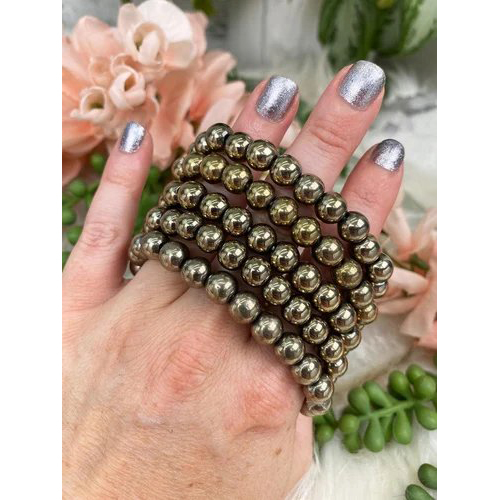 Pyrite Healing Bracelet 8mm - High Hardness Pyrite & Bronze Beads | Round Shape Elegant Design For Everyday Wear