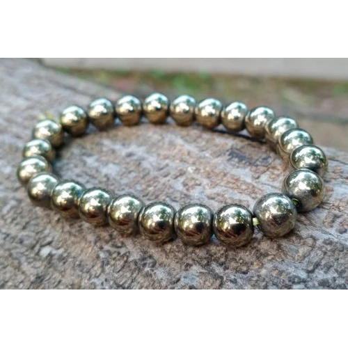 Pyrite Healing Bracelet 8mm - High Hardness Pyrite & Bronze Beads | Round Shape Elegant Design For Everyday Wear