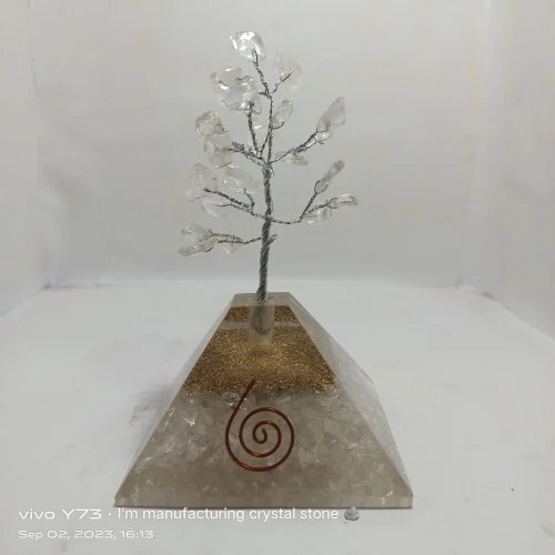 Orgonite Tree Pyramid - Stone Standard Size | Eco-friendly Silver Coating Vibrant Green Tree Decorative Tabletop Accent