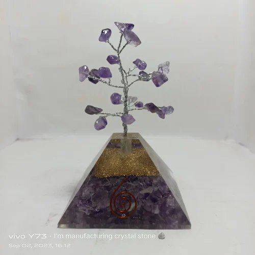 Orgonite Tree Pyramid - Stone Standard Size | Eco-friendly Silver Coating Vibrant Green Tree Decorative Tabletop Accent