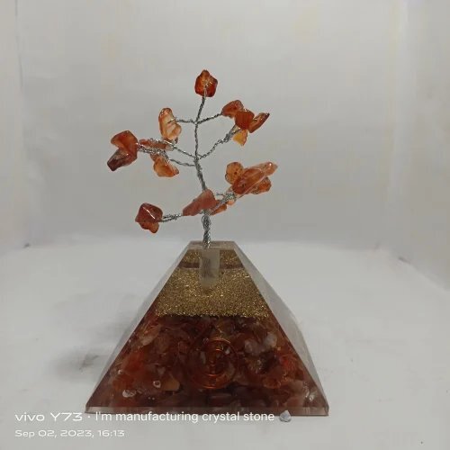 Orgonite Tree Pyramid - Stone Standard Size | Eco-friendly Silver Coating Vibrant Green Tree Decorative Tabletop Accent