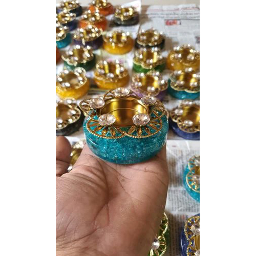Naw Festival Orgonite Pleate Diya - Eco-friendly Multicolour Decoration Gold Coated Finish | Positive Energy Balancer For Religious Occasions