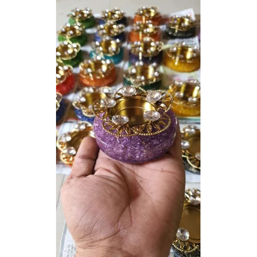 Naw Festival Orgonite Pleate Diya - Eco-friendly Multicolour Decoration Gold Coated Finish | Positive Energy Balancer For Religious Occasions