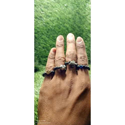 New Ring 4mm Round Beats - Polished Design, 4mm Size With Green & Blue Solid Surface Artificial Stones, 1mm Thickness