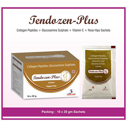 Tendozen-Plus Sachets - Ingredients: Collagen Peptide Type 1 40Mg +
Sodium Hyaluronate 30Mg + Chondroitin Sulfate
Sodium 200Mg + Vitamin C 12.5Mg