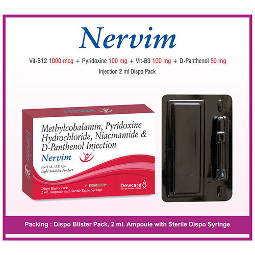 Nervim Injection - Ingredients: Methylcobalamin 1000 Mcg + Niacinamide 100Mg
Pyridoxine 100Mg. + D-Panthenol 50Mg