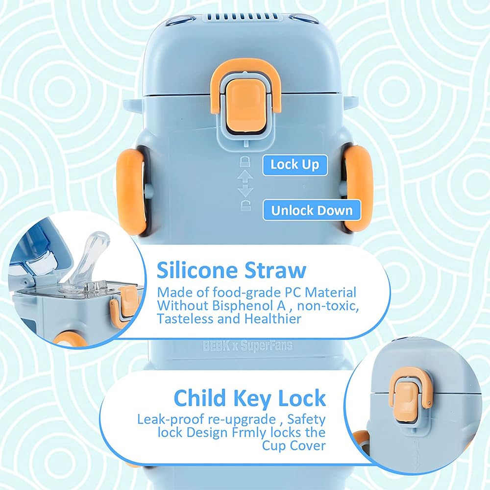 Bus Water Bottle For Kids With Strap, Sipper, & Straw - Color: Multi