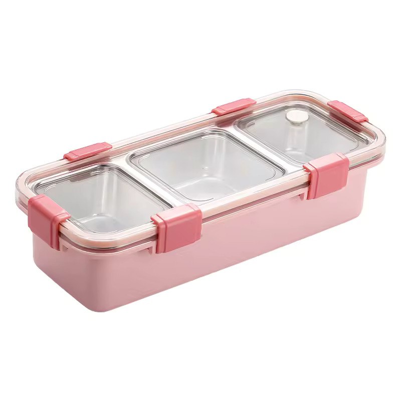 3 Grid Stainless Steel Bento Lunch Box - 585 Ml - Color: Multi