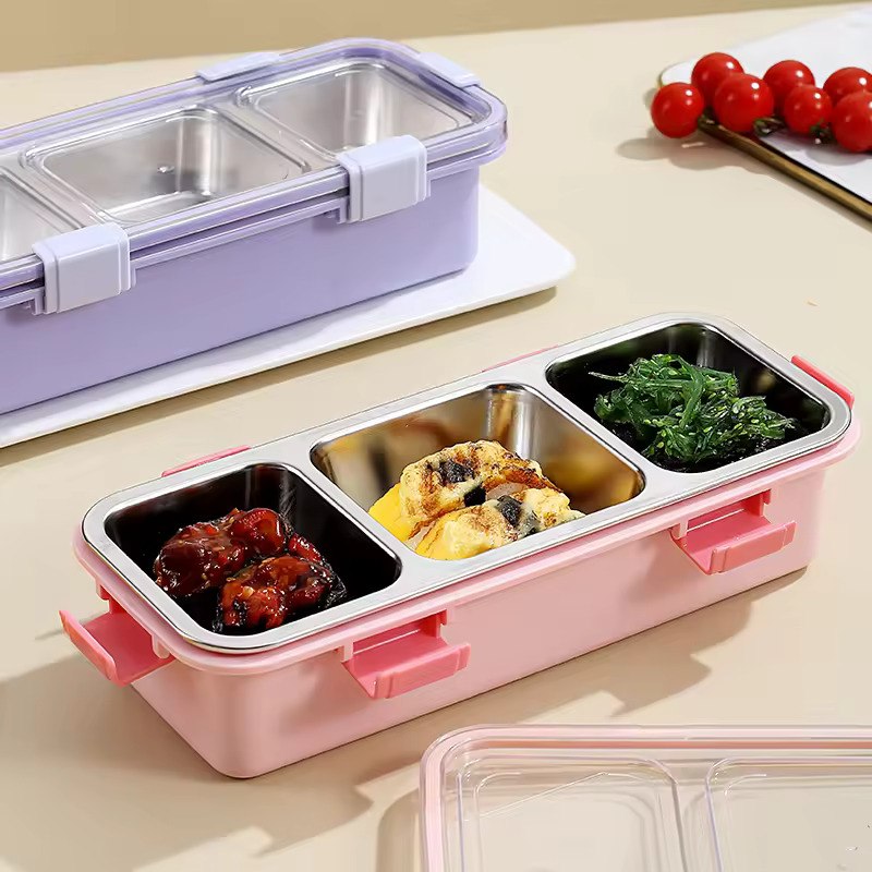 3 Grid Stainless Steel Bento Lunch Box - 585 ML