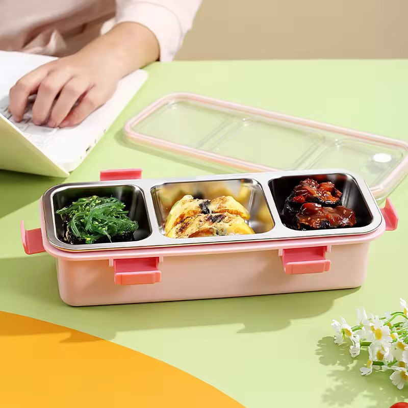 3 Grid Stainless Steel Bento Lunch Box - 585 ML