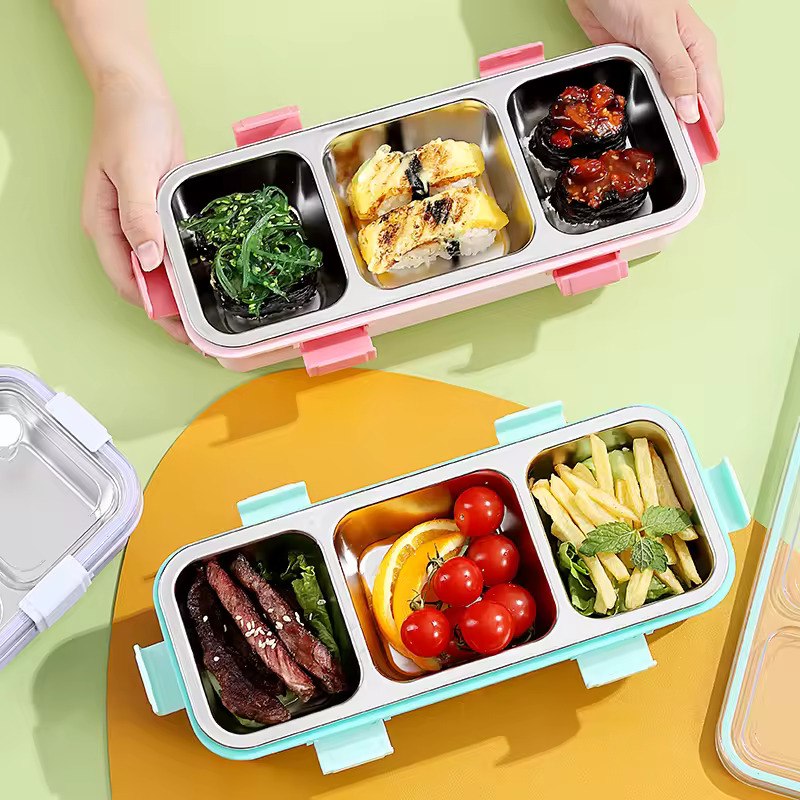 3 Grid Stainless Steel Bento Lunch Box - 585 ML