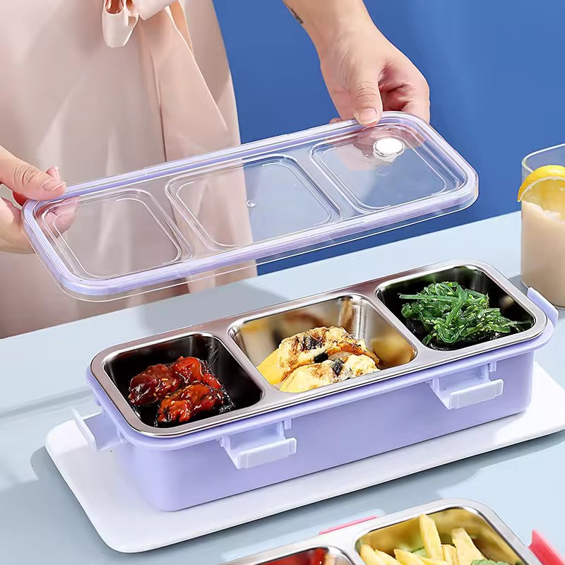 3 Grid Stainless Steel Bento Lunch Box - 585 ML
