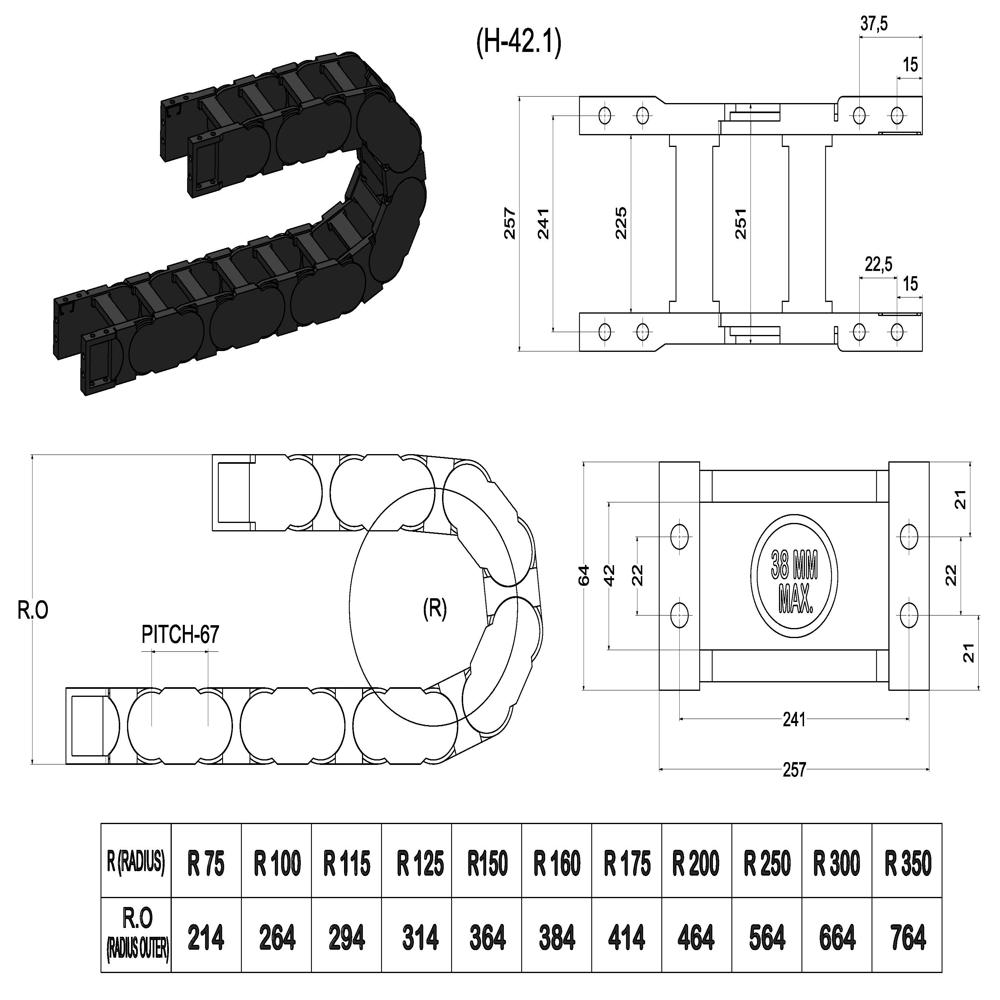 Star4.e42.1.op ( 42x225) Op Cable Drag Chain - Color: Black