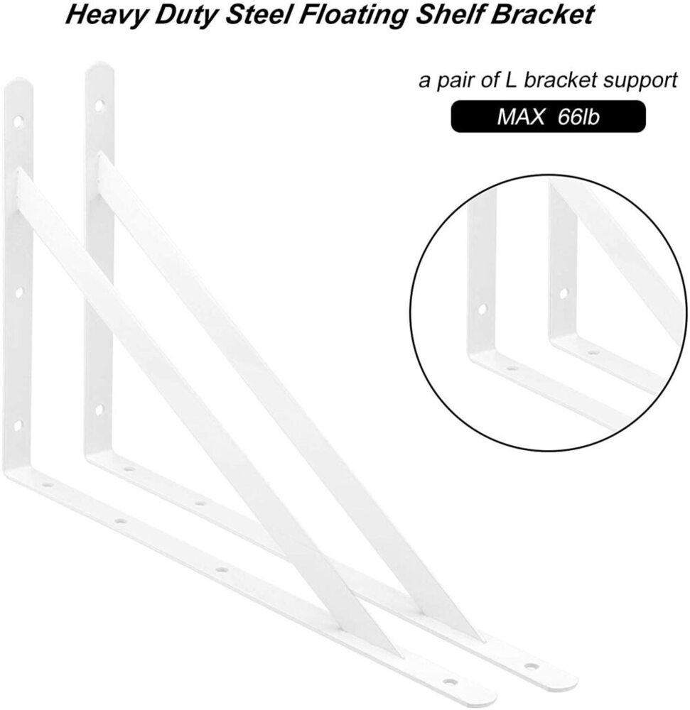 10 Pack 16In. Shelf Brackets Heavy Duty Right Angle Bracket Triangle Shelf Brackets Steel Floating Shelf Bracket