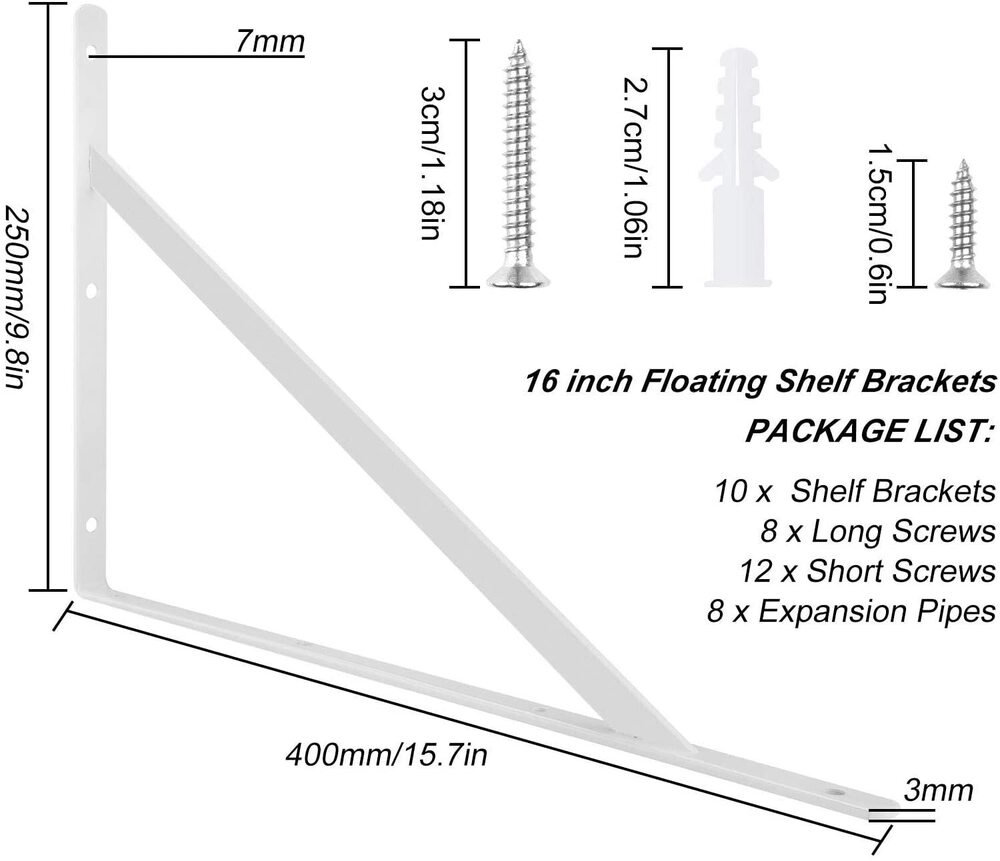 Heavy Duty Shelf Brackets - 16 Inch Steel Right Angle Triangle Brackets, Designed For Floating Shelves With Superior Load Capacity