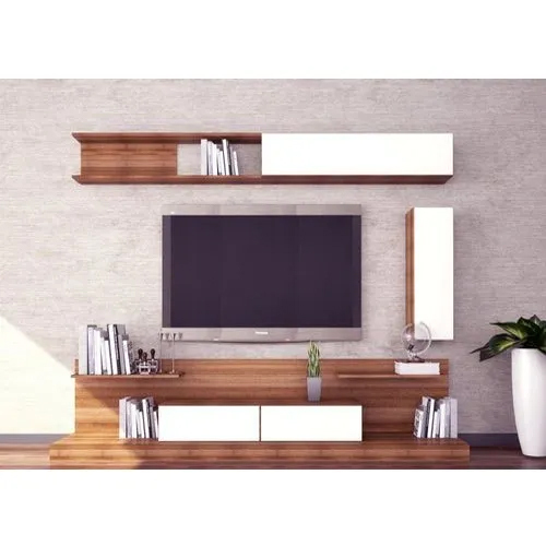 Wooden TV Unit - High-Quality Wood, Polished Finish, Brown Color | Elegant Indoor Furniture with Ample Storage